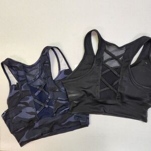 NWT 2 Lydaa Sports Bra L/XL Black and Blue Camo